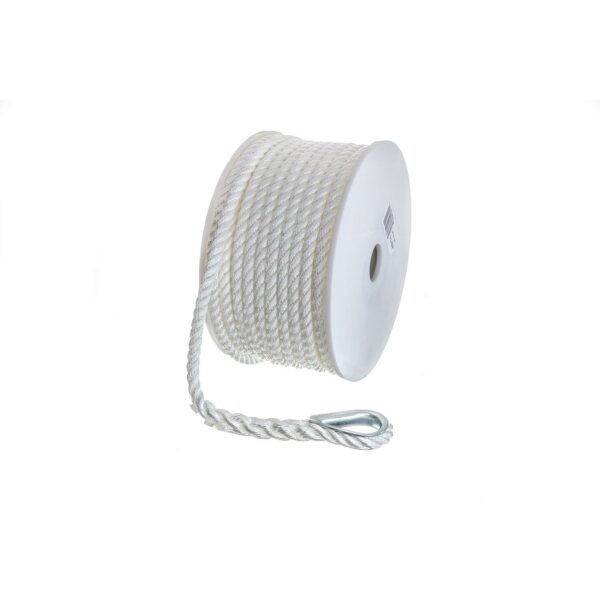 Seachoice 40711 3-Strand Twisted Nylon Anchor Line - White, 3/8" x 100'