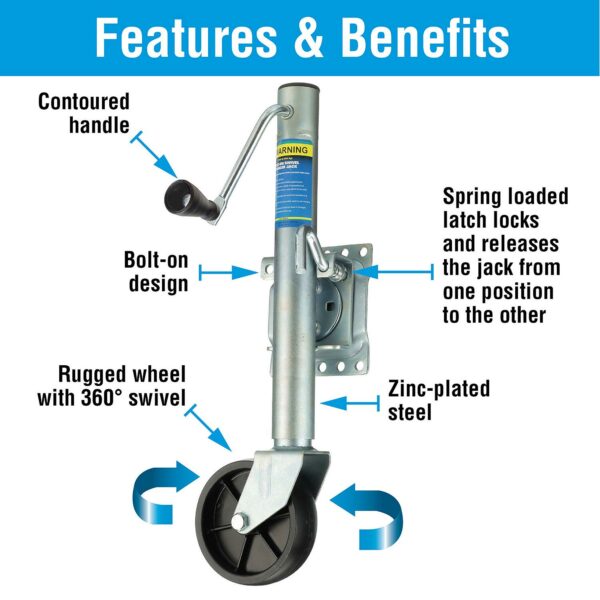 Seachoice 52021 Foldup Boat Trailer Jack, 6" Wheel, 1,000 lbs. Max Load - Image 3