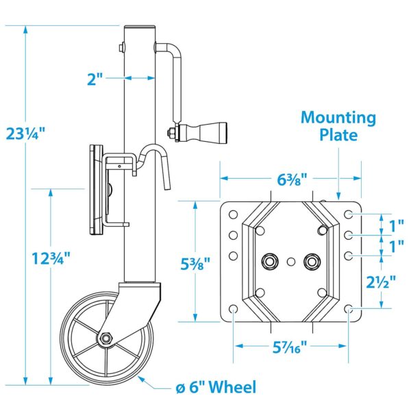 Seachoice 52021 Foldup Boat Trailer Jack, 6" Wheel, 1,000 lbs. Max Load - Image 2