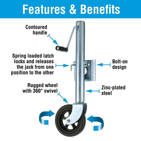 Seachoice 52031 Foldup Boat Trailer Jack, 8" Wheel, 1,500 lbs. Max Load - Image 4