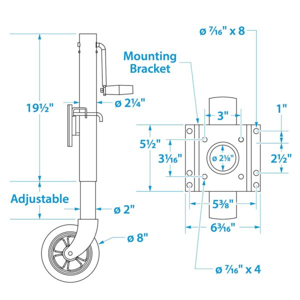 Seachoice 52031 Foldup Boat Trailer Jack, 8" Wheel, 1,500 lbs. Max Load - Image 2