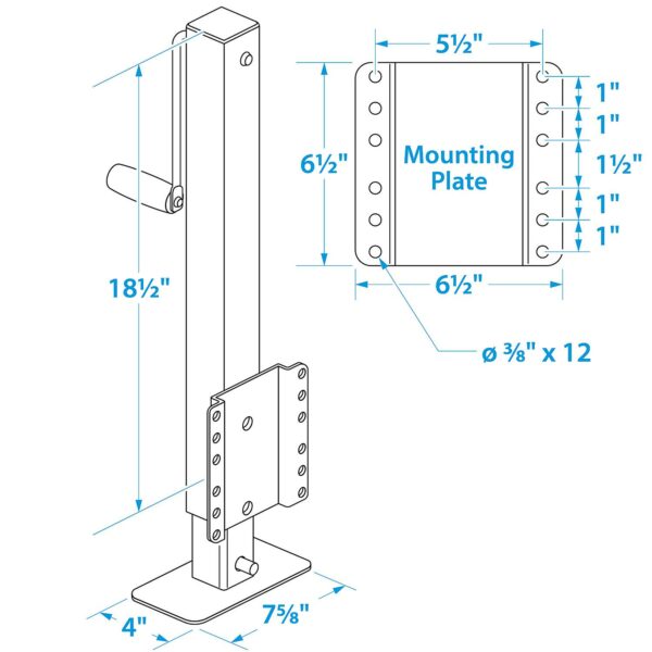 Seachoice 52051 Heavy-Duty Drop Leg Trailer Jack, Foot Plate Base, 2,500 lbs. Max Load - Image 5